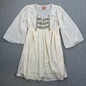 Flying Tomato Mini Dress Sheer Lace Womens Small Boho Tassel Peasant Embroidered